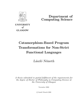 Department of Computing Science Catamorphism-Based Program