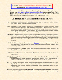 A Timeline of Mathematics and Physics