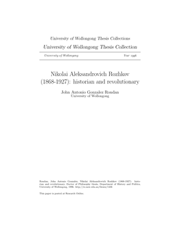 Nikolai Aleksandrovich Rozhkov (1868-1927): Historian and Revolutionary