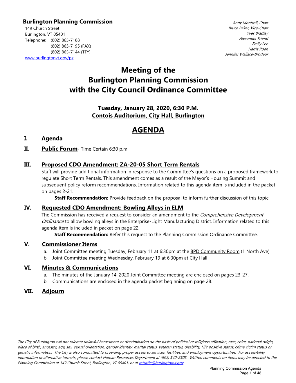 Meeting of the Burlington Planning Commission with the City Council Ordinance Committee