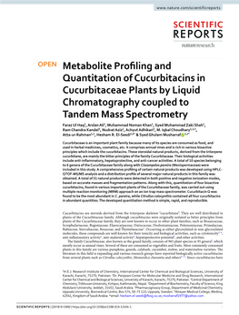 Metabolite Profiling and Quantitation of Cucurbitacins in Cucurbitaceae