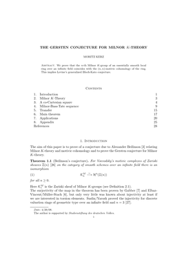 THE GERSTEN CONJECTURE for MILNOR K-THEORY Contents 1