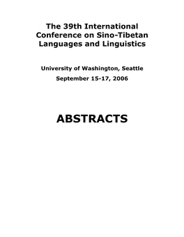 The 39Th International Conference on Sino-Tibetan Languages and Linguistics