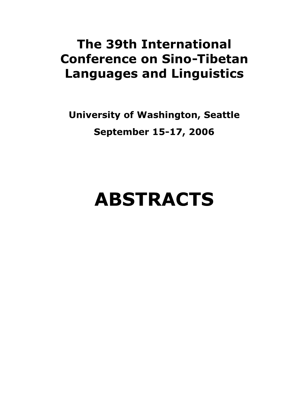 The 39Th International Conference on Sino-Tibetan Languages and Linguistics