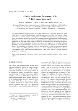 Habitat Evaluation for Crested Ibis X