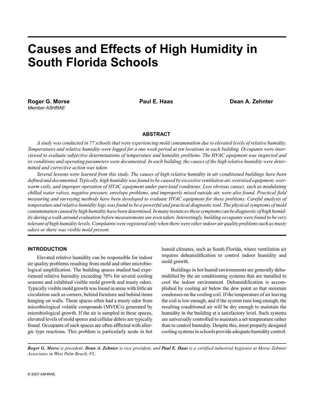 Causes and Effects of High Humidity in South Florida Schools