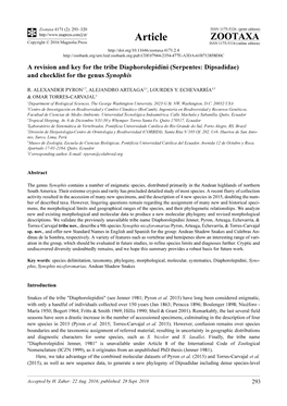 A Revision and Key for the Tribe Diaphorolepidini (Serpentes: Dipsadidae) and Checklist for the Genus Synophis