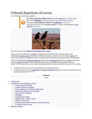 Cultural Depictions of Ravens from Wikipedia, the Free Encyclopedia [Hide]This Article Has Multiple Issues