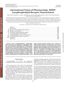 International Union of Pharmacology. XXXIV. Lysophospholipid Receptor Nomenclature