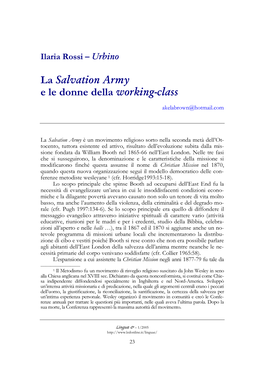 La Salvation Army E Le Donne Della Working-Class