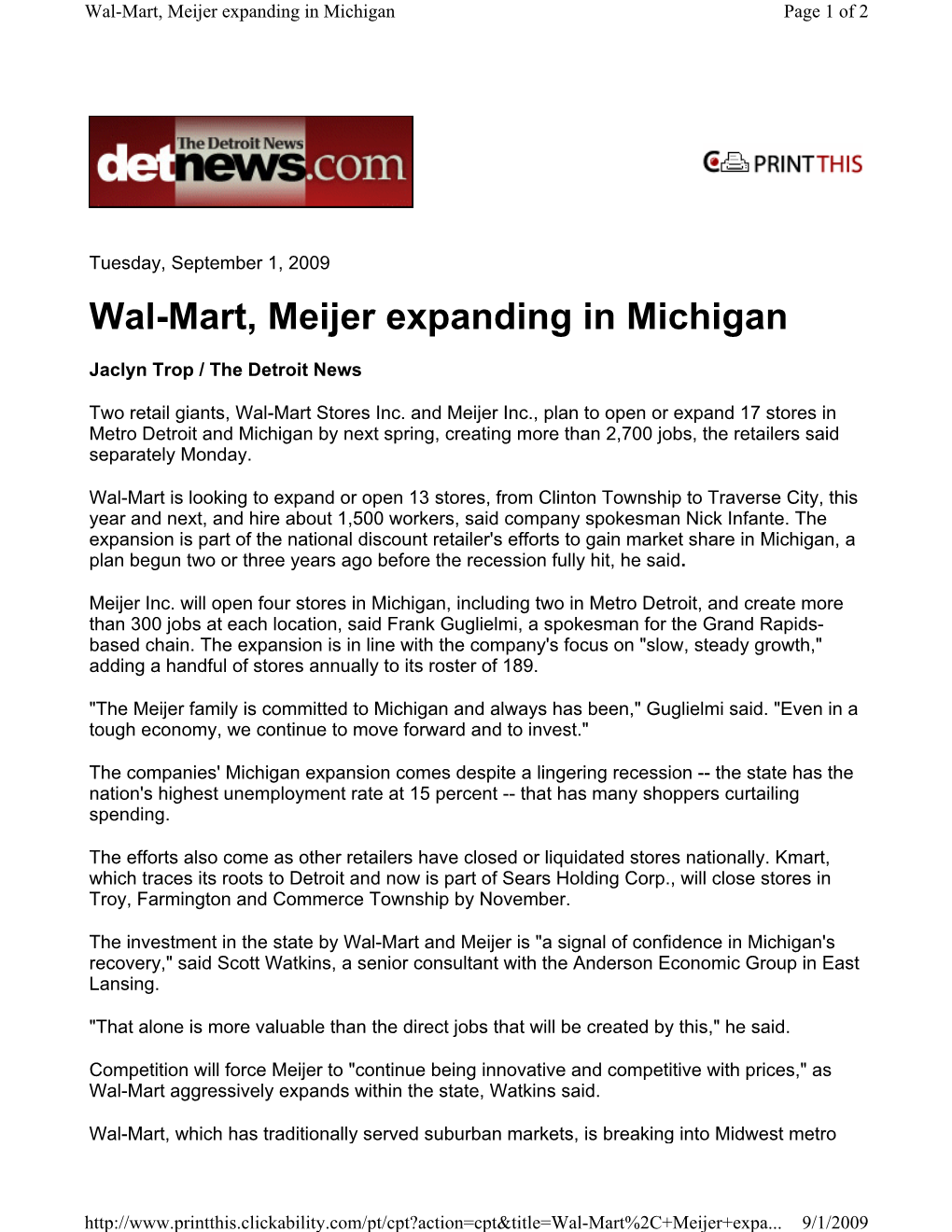 Wal-Mart, Meijer Expanding in Michigan Page 1 of 2