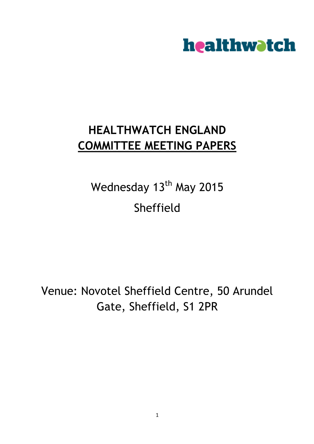 Healthwatch England Committee Meeting Papers