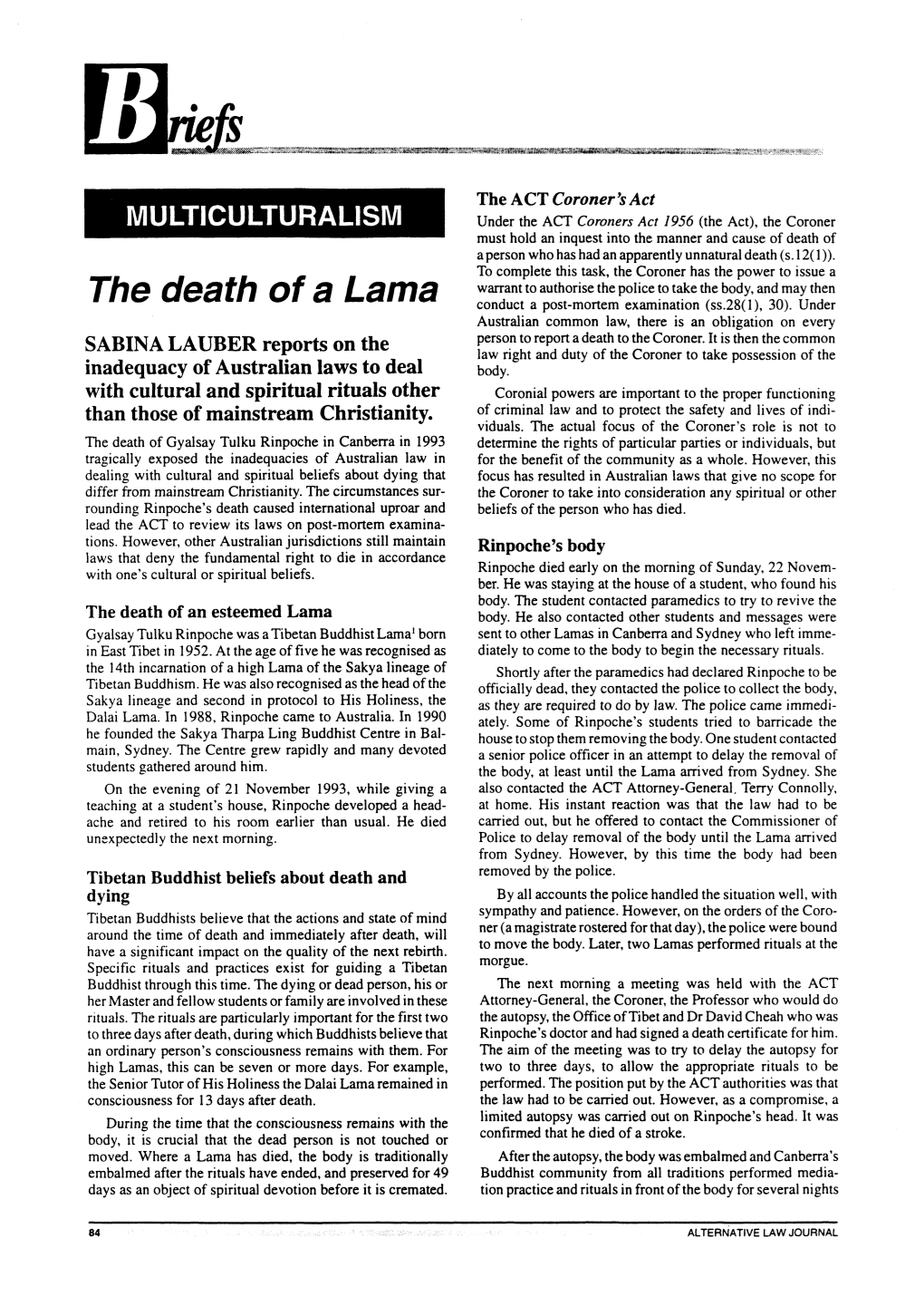The Death of a Lama Conduct a Post-Mortem Examination (Ss.28(L), 30)