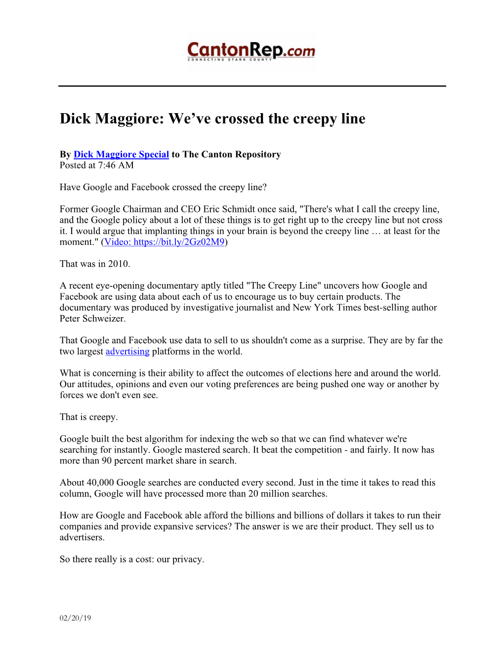 Dick Maggiore: We've Crossed the Creepy Line