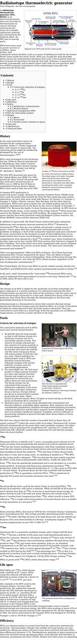 Radioisotope Thermoelectric Generator from Wikipedia, the Free Encyclopedia
