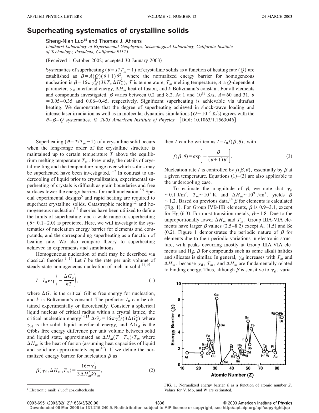 Superheating Systematics of Crystalline Solids Sheng-Nian Luoa) and Thomas J