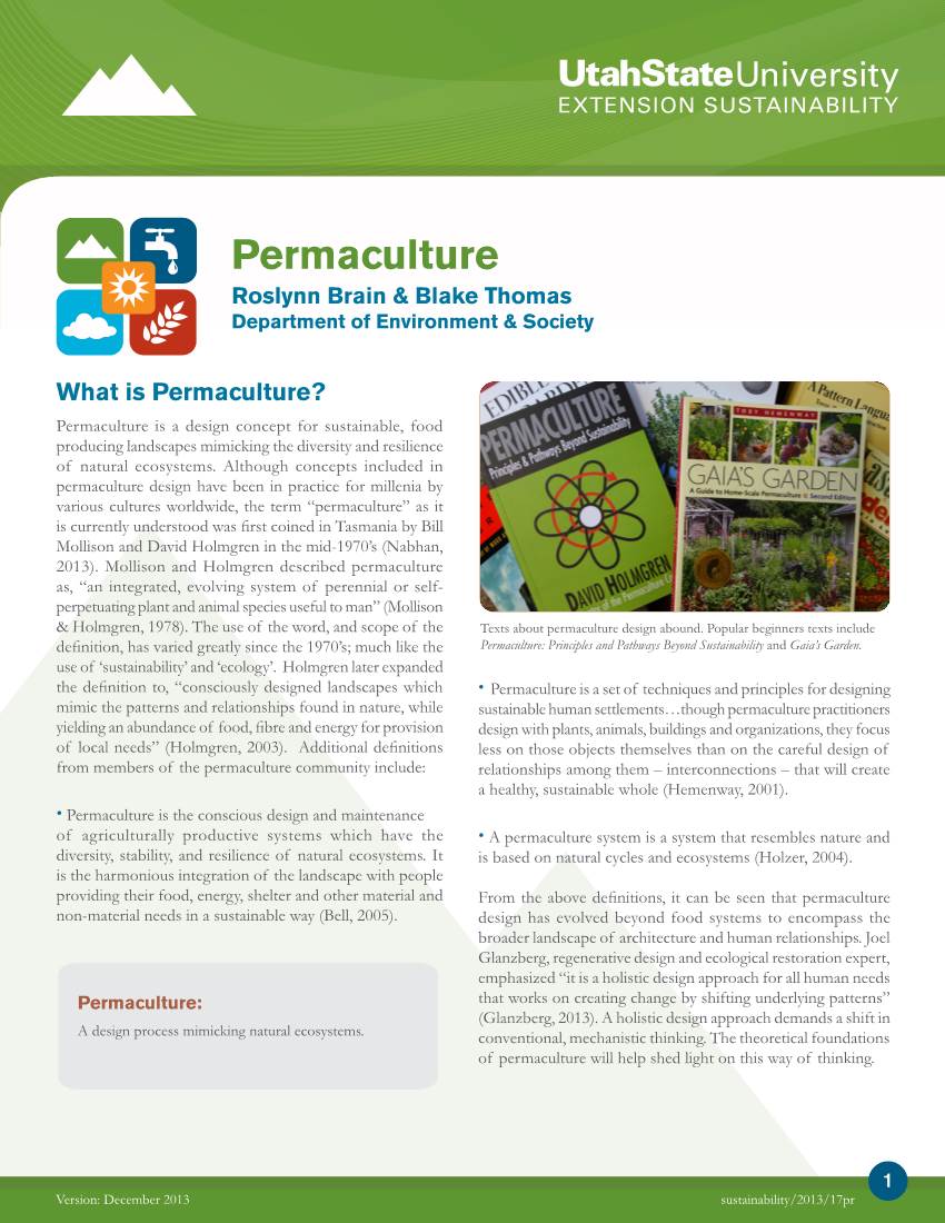 Permaculture Roslynn Brain & Blake Thomas Department of Environment & Society