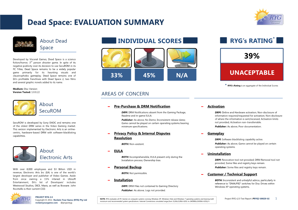 Dead Space: EVALUATION SUMMARY