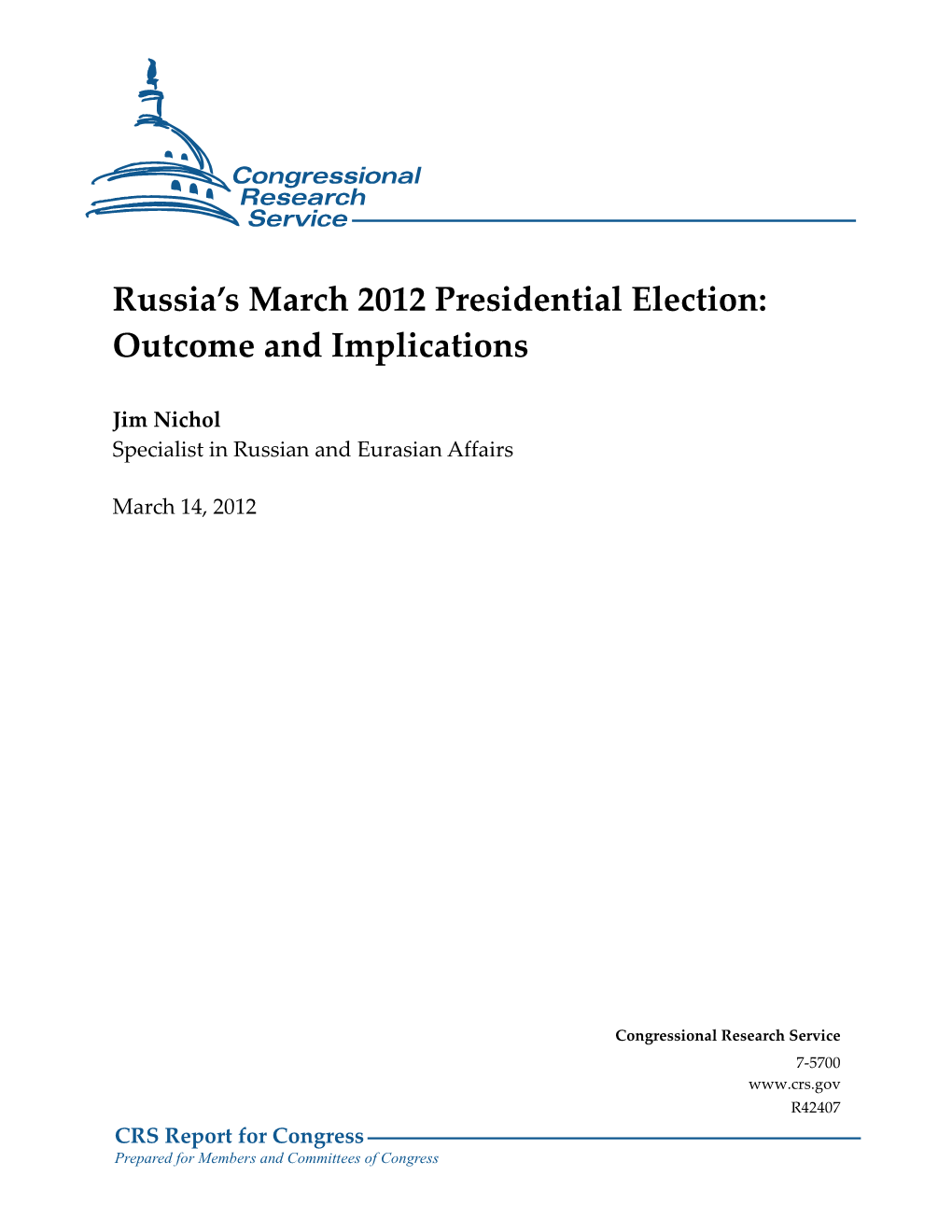 Russia's March 2012 Presidential Election