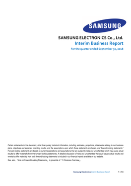 SAMSUNG ELECTRONICS Co., Ltd. Interim Business Report for the Quarter Ended September 30, 2018