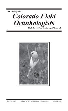 Colorado Field Ornithologists the Colorado Field Ornithologists' Quarterly