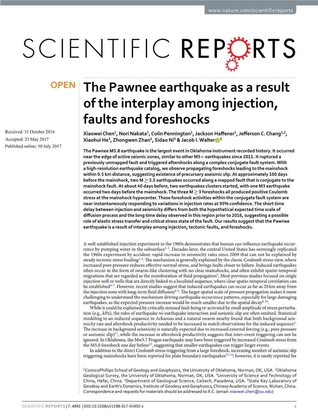 The Pawnee Earthquake As a Result of the Interplay Among Injection, Faults