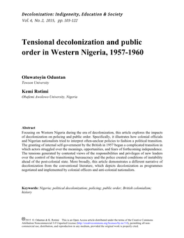 Tensional Decolonization and Public Order in Western Nigeria, 1957-1960