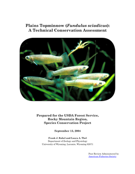 Plains Topminnow (Fundulus Sciadicus): a Technical Conservation Assessment