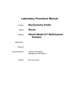 Laboratory Procedure Manual: Biochemistry Profile