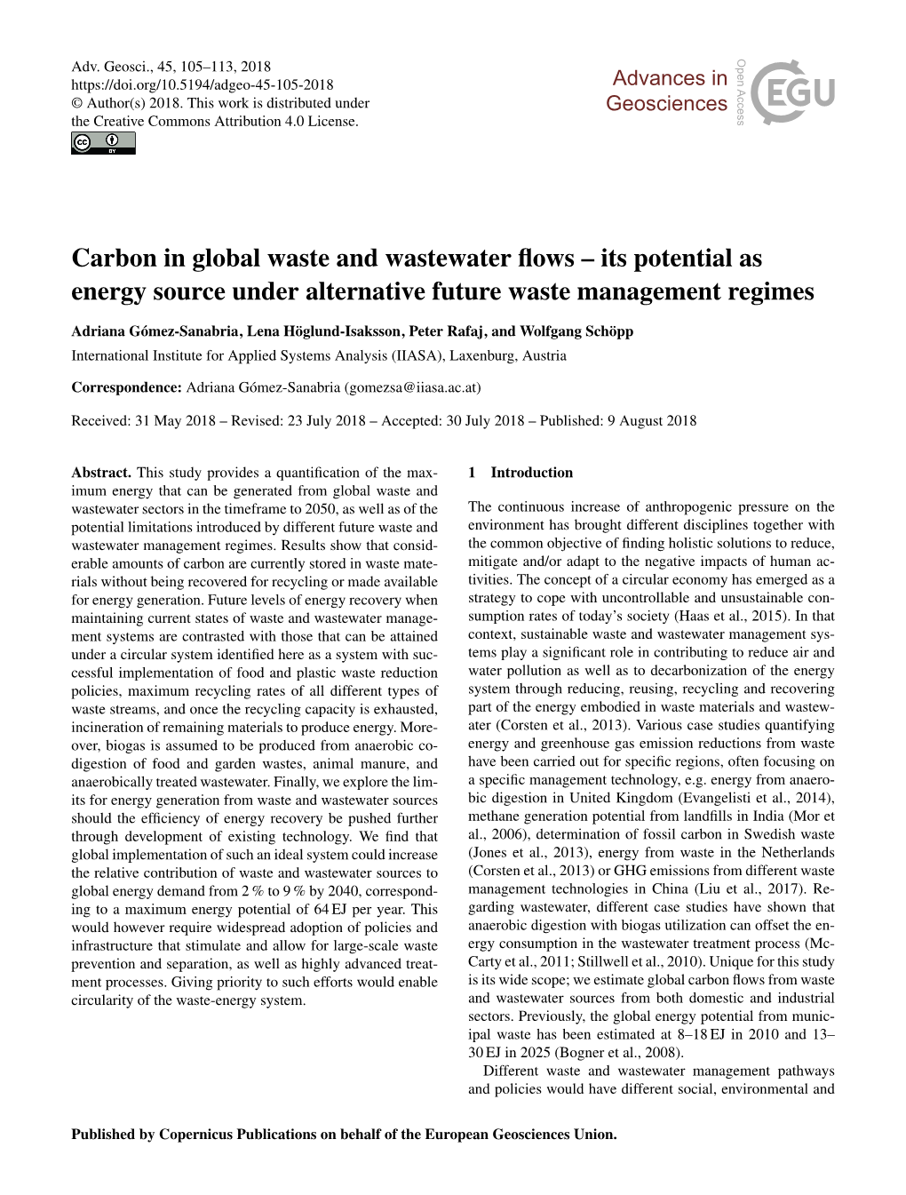 Carbon in Global Waste and Wastewater Flows – Its Potential As