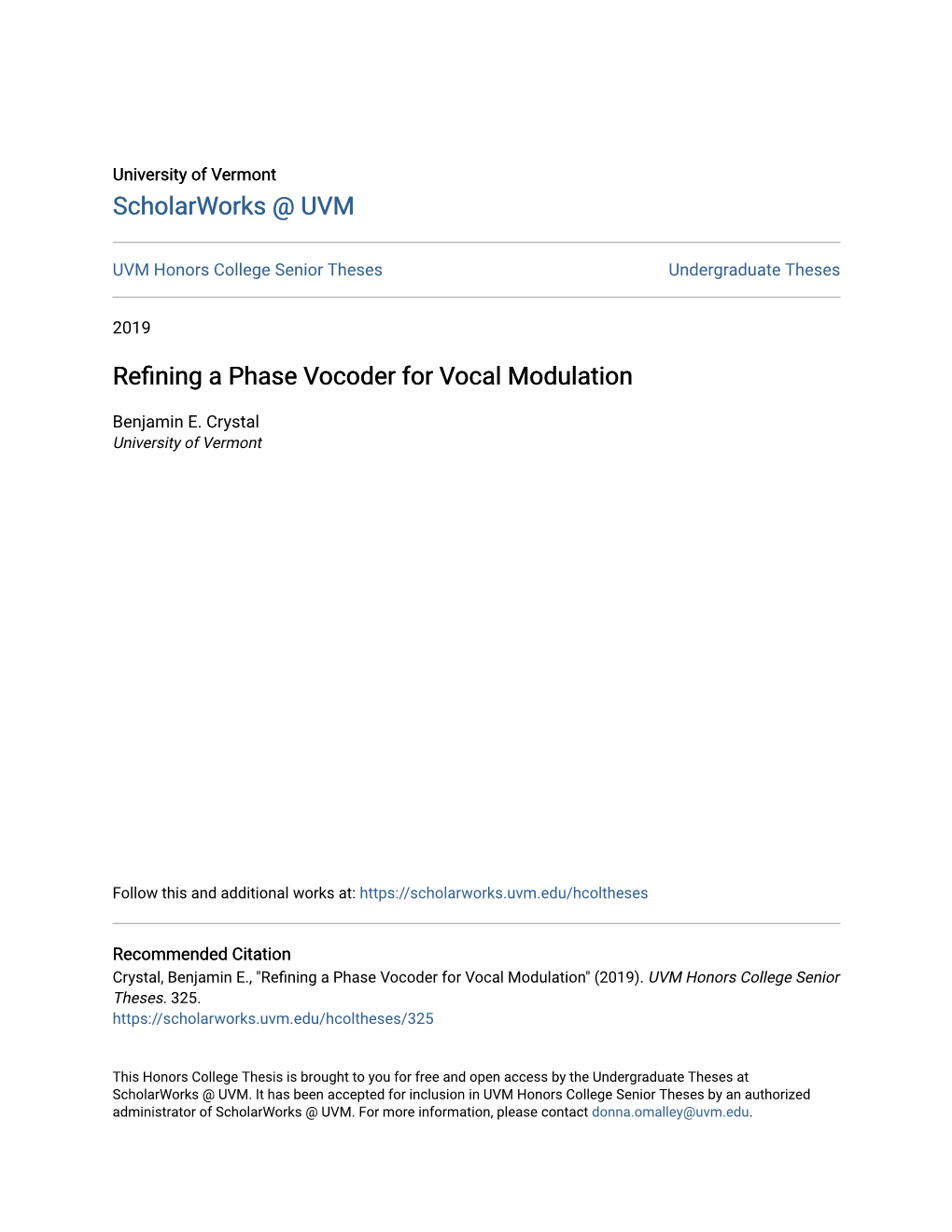 Refining a Phase Vocoder for Vocal Modulation