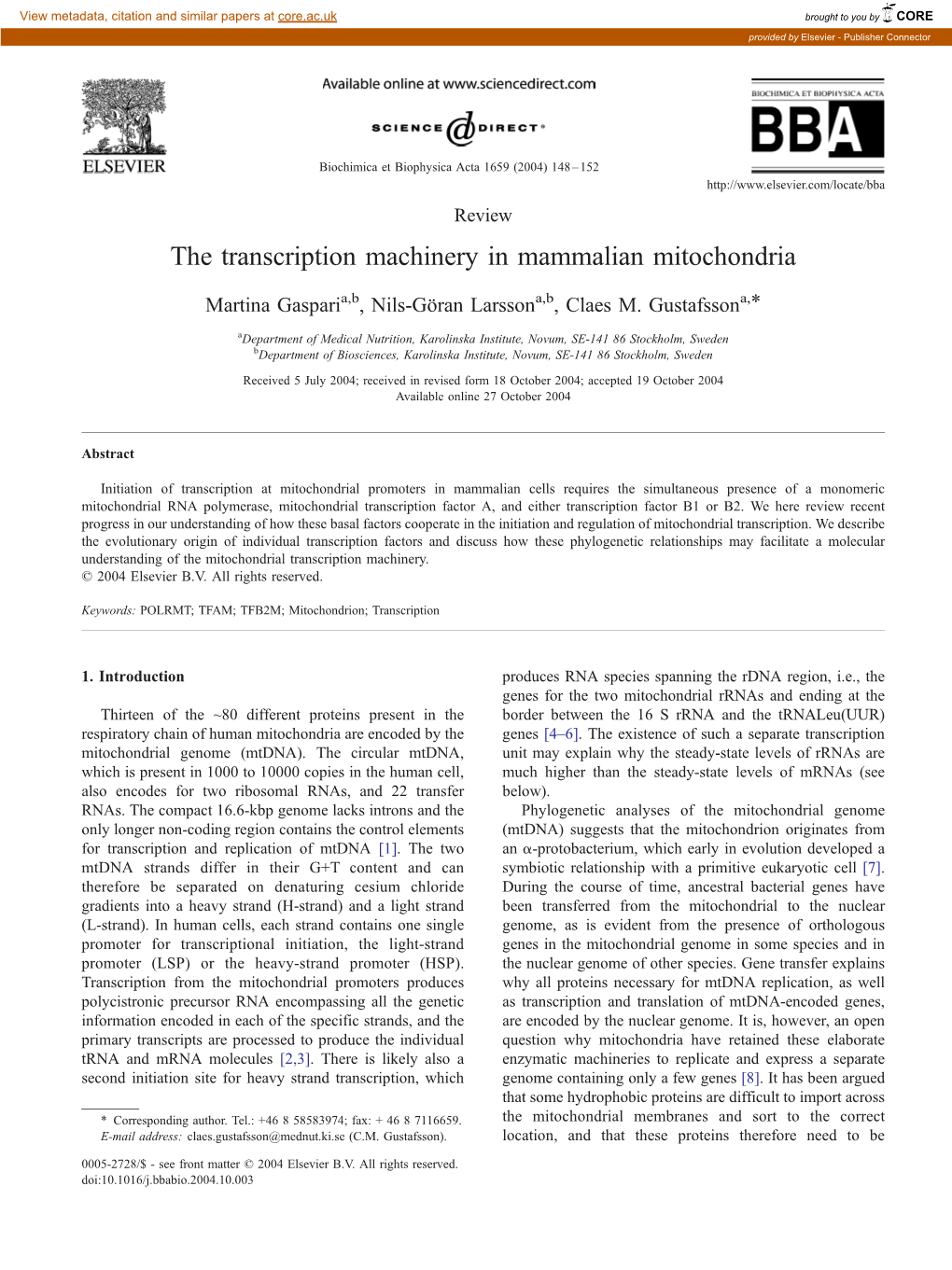 The Transcription Machinery in Mammalian Mitochondria