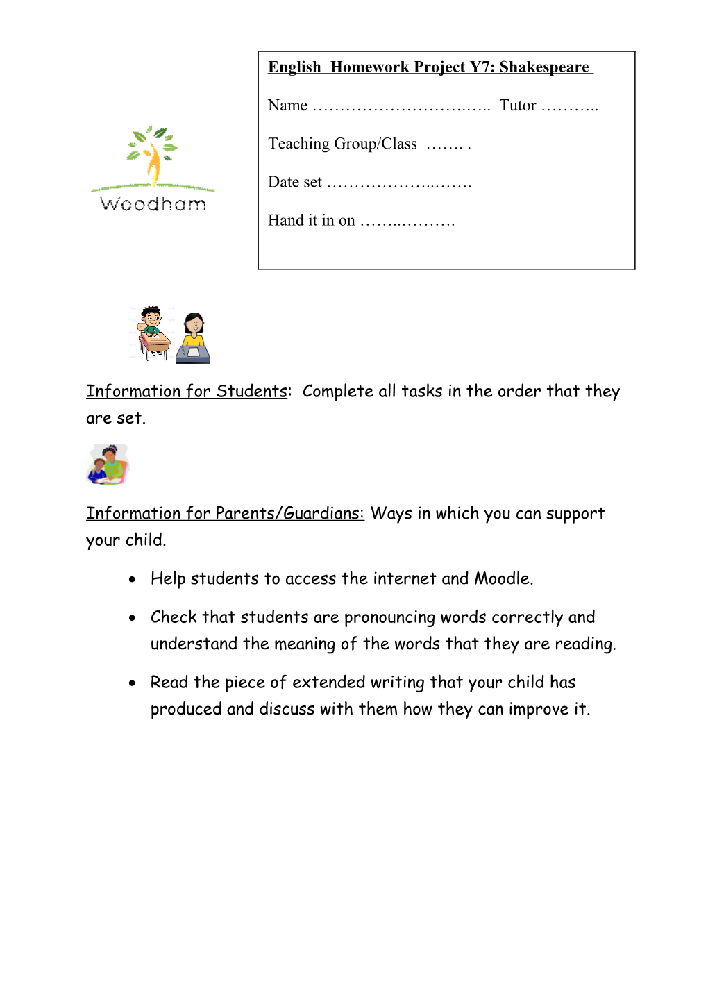 Information for Parents/Guardians: Ways in Which You Can Support Your Child