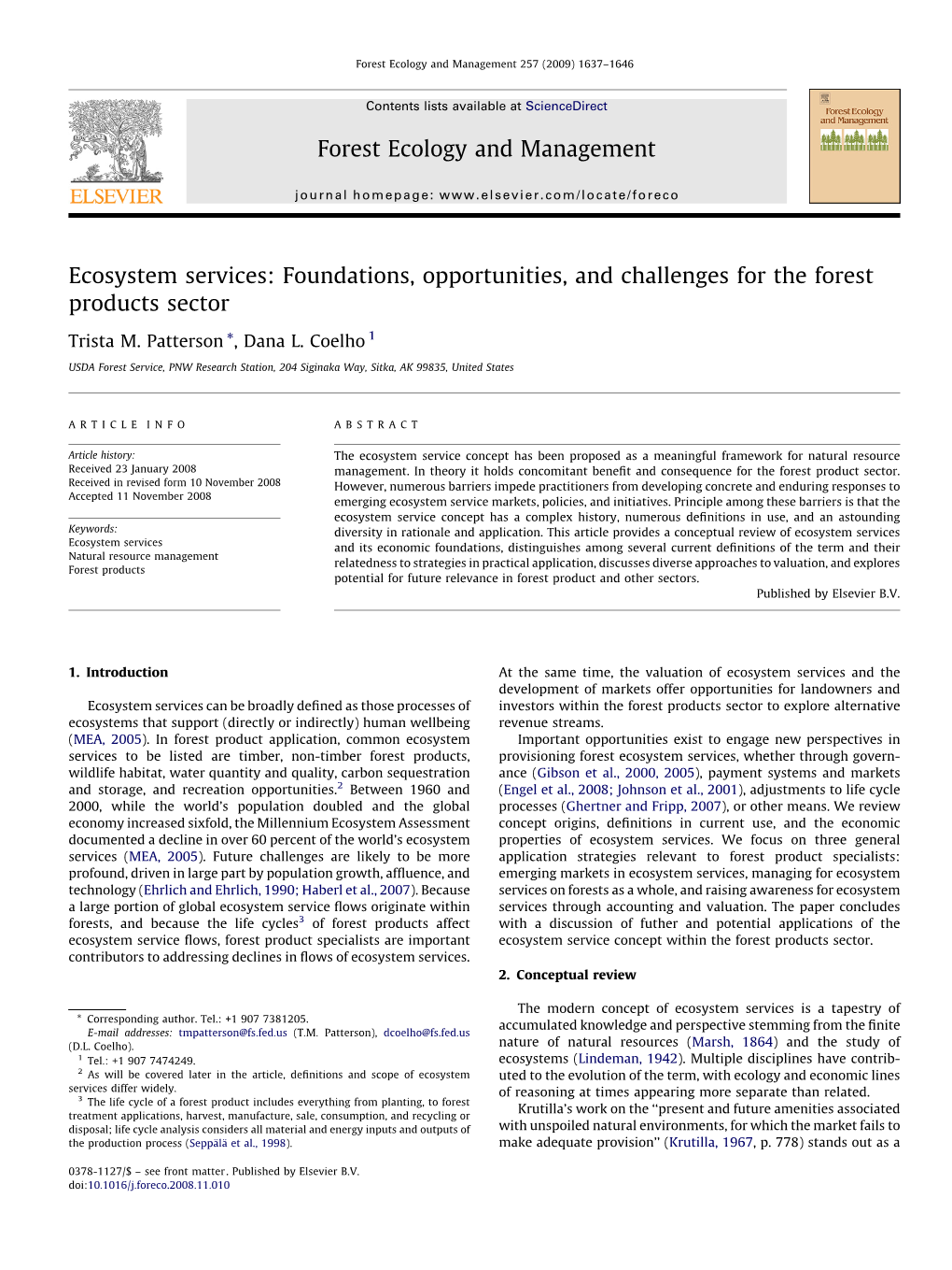 Ecosystem Services: Foundations, Opportunities, and Challenges for the Forest Products Sector