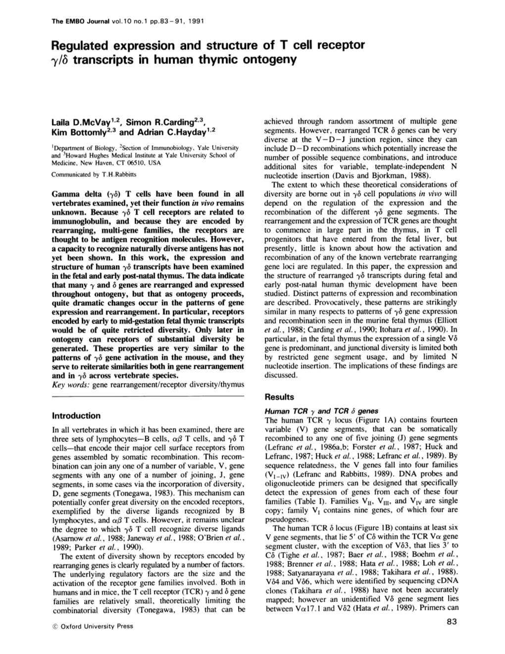 Fy/6 Transcripts in Human Thymic Ontogeny