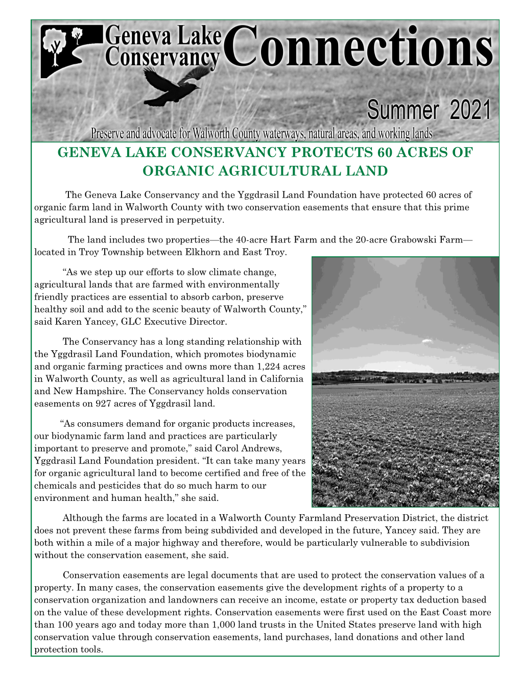 Geneva Lake Conservancy Protects 60 Acres of Organic Agricultural Land