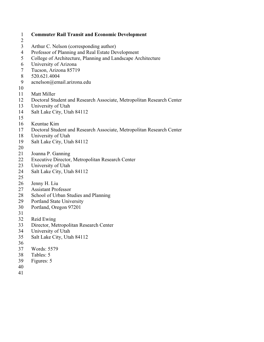 Commuter Rail Transit and Economic Development 2 3 Arthur C