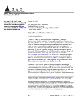 GAO-06-1053R Financial Restatement Database