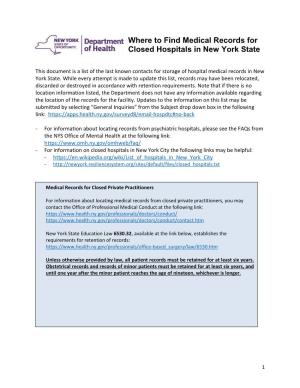Where to Find Medical Records for Closed Hospitals in New York State