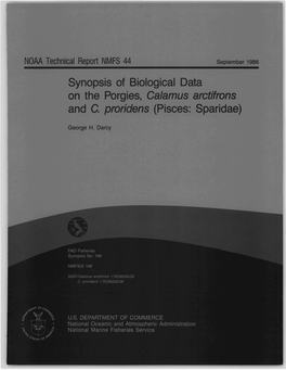 Synopsis of Biological Data on the Porgies, Calamus Arctifrons and C