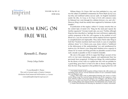 William King on Free Will Consists in a Faculty of Election Whereby We Bestow Value on Objects