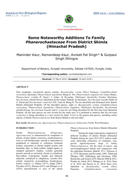 Some Noteworthy Additions to Family Phanerochaetaceae from District Shimla (Himachal Pradesh)