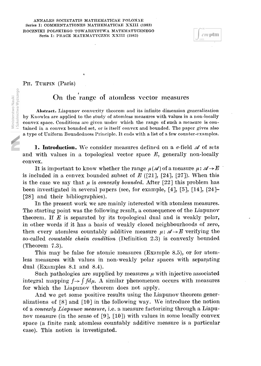 On the Range Oî Atomless Vector Measures