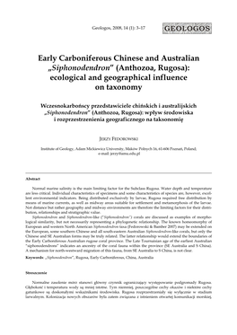 Early Carboniferous Chinese and Australian „Siphonodendron” (Anthozoa, Rugosa): Ecological and Geographical Influence On