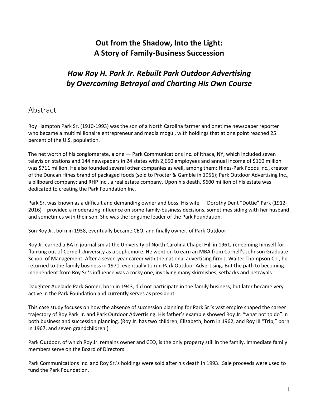 A Story of Family-Business Succession How Roy H. Park Jr