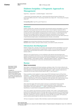 Diabetes Insipidus: a Pragmatic Approach to Management