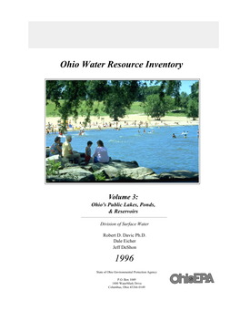 1996 Ohio Water Resource Inventory: Volume 3: Ohio's Public Lakes, Ponds, & Reservoirs
