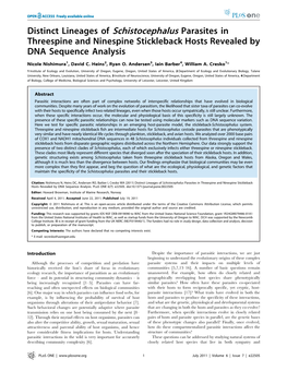 Distinct Lineages of Schistocephalus Parasites in Threespine and Ninespine Stickleback Hosts Revealed by DNA Sequence Analysis