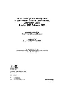 An Archaeological Watching Brief at St Leonard's Church, Lexden Road