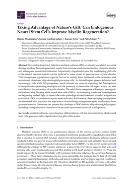 Can Endogenous Neural Stem Cells Improve Myelin Regeneration?